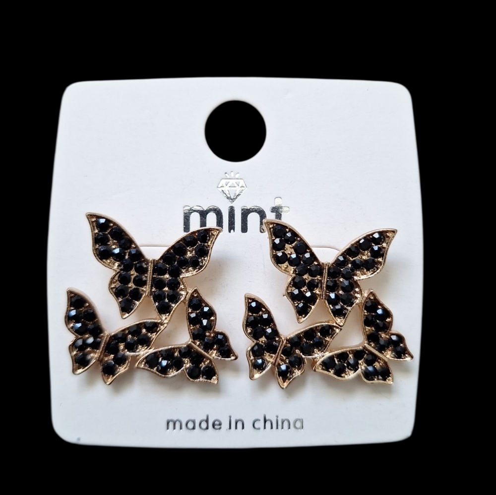3 for $15 Sparkly Black and Gold Butterfly Earrings by Mint